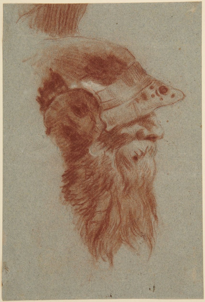 Hodestudie av en skjegget soldat til Kaisersaal i Würzburg av Giovanni Battista Tiepolo