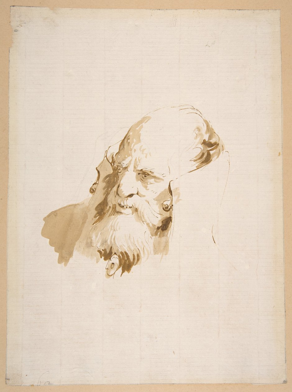 Hode av en mann med høy krage av Giovanni Battista Tiepolo
