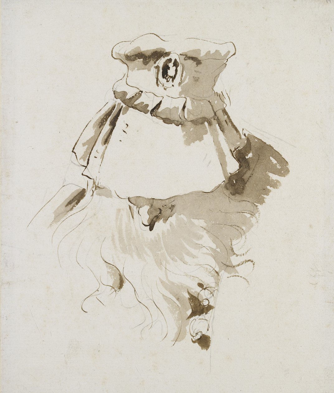Hodet til en skjeggete mann (penn og brunt blekk med brun vask over svart kritt på hvitt papir) av Giovanni Battista Tiepolo