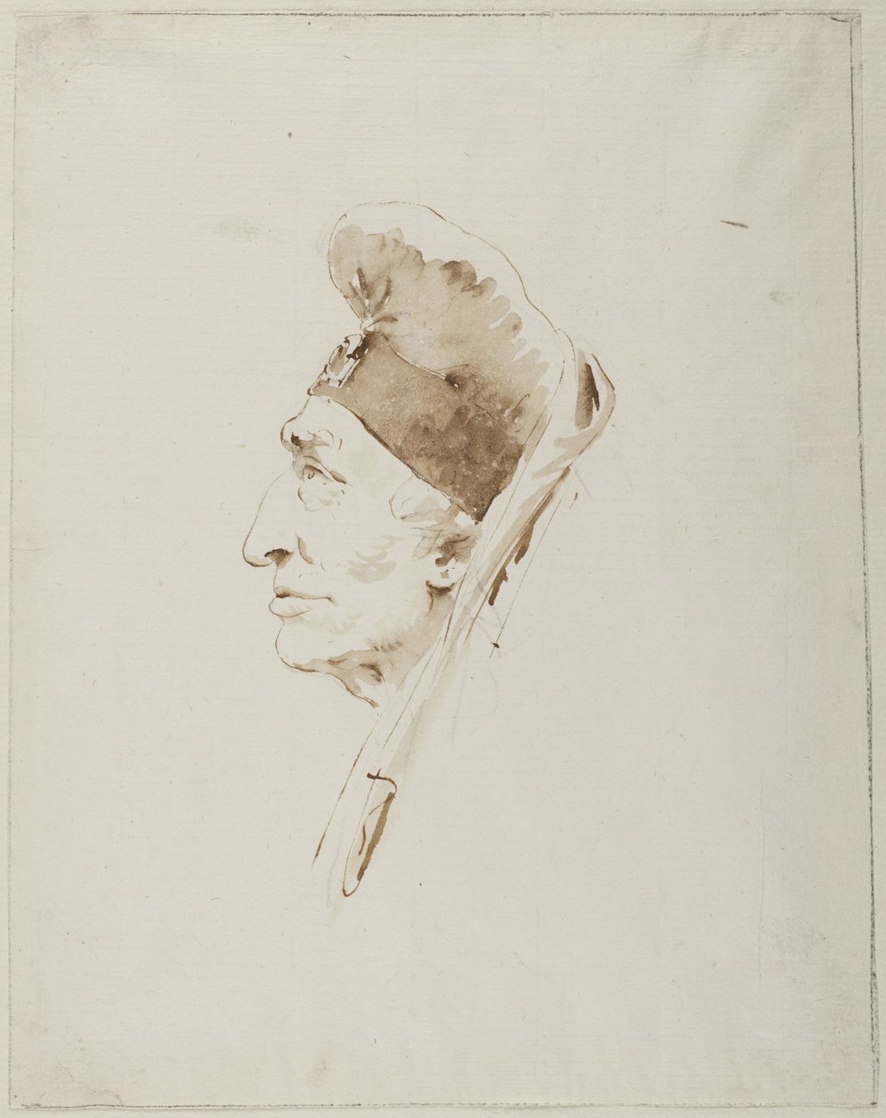 Hodet til en gammel mann sett i profil, iført et eksotisk hodeplagg av Giovanni Battista Tiepolo