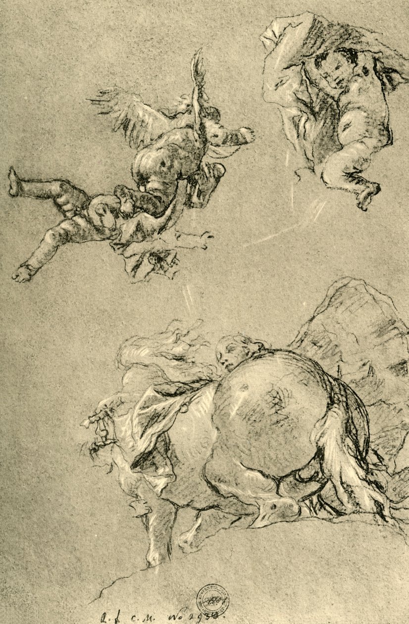 Hovering Cupids og en av Horae med en solhest, 1752-1753, 1928 av Giovanni Battista Tiepolo