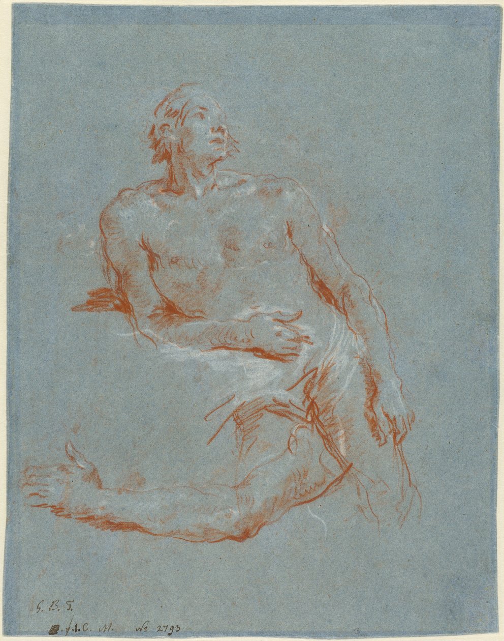 Naken mann lener seg på albuen (verso) av Giovanni Battista Tiepolo
