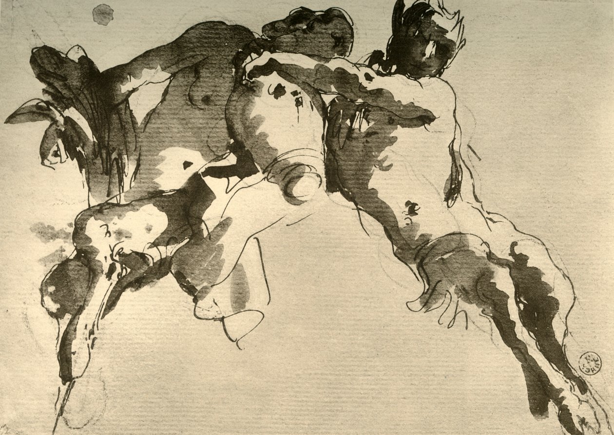 Mannlig og kvinnelig faun med amfora, midten av 1700-tallet, 1928 av Giovanni Battista Tiepolo