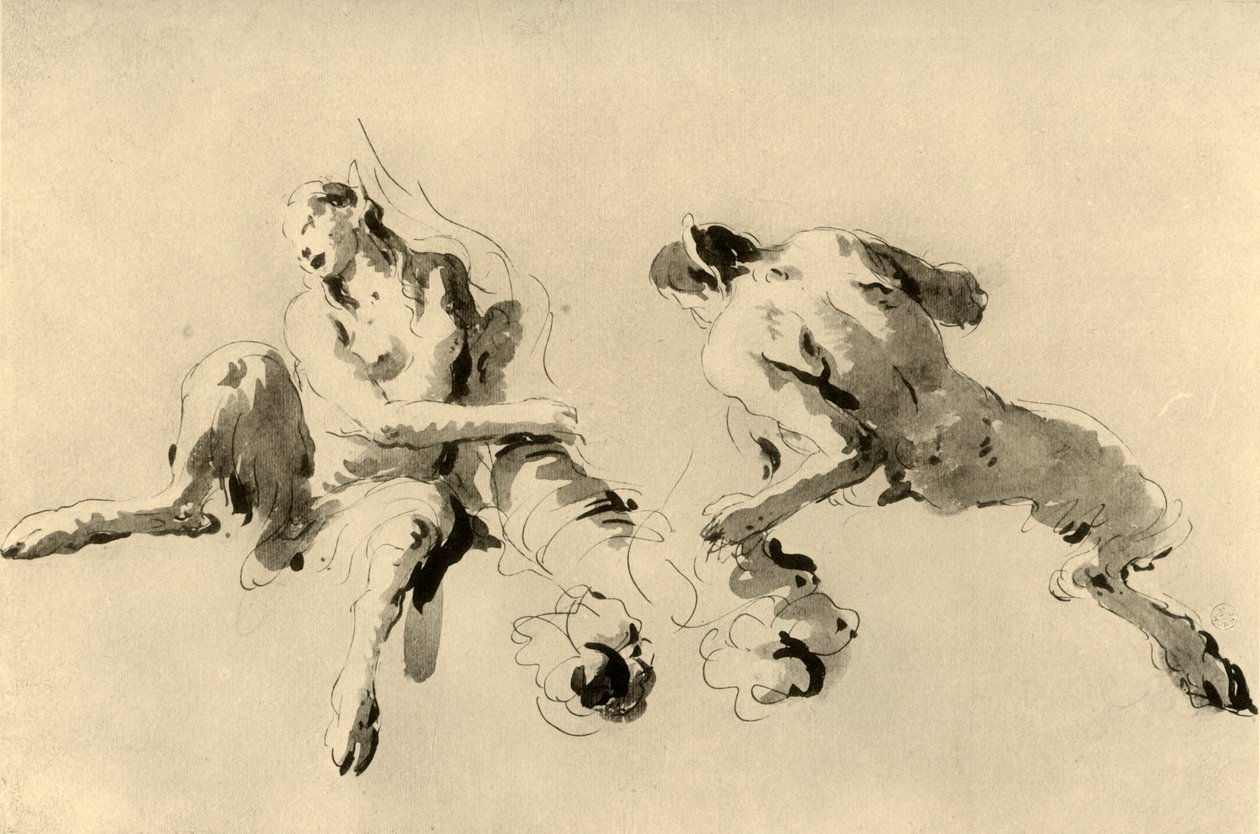 Mannlig og kvinnelig faun med overflødighetshorn, midten av 1700-tallet, 1928 av Giovanni Battista Tiepolo