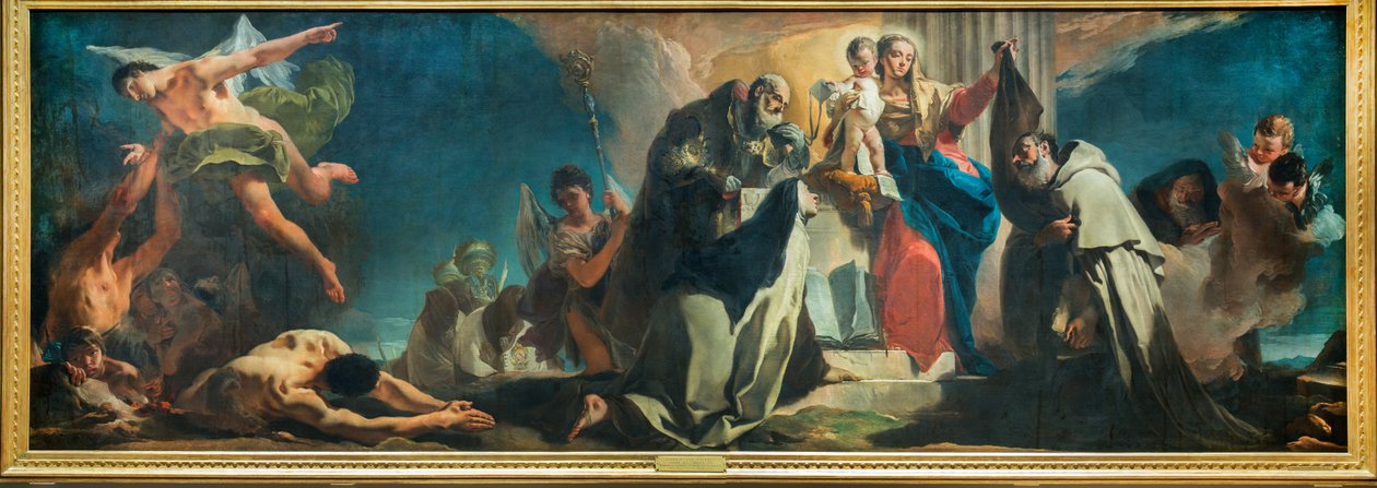 Vår Frue av Karmel blant de hellige Simon Stock, Teresa av Avila, Albert av Vercelli, profeten Elia og skjærsildens sjeler, 1745 av Giovanni Battista Tiepolo