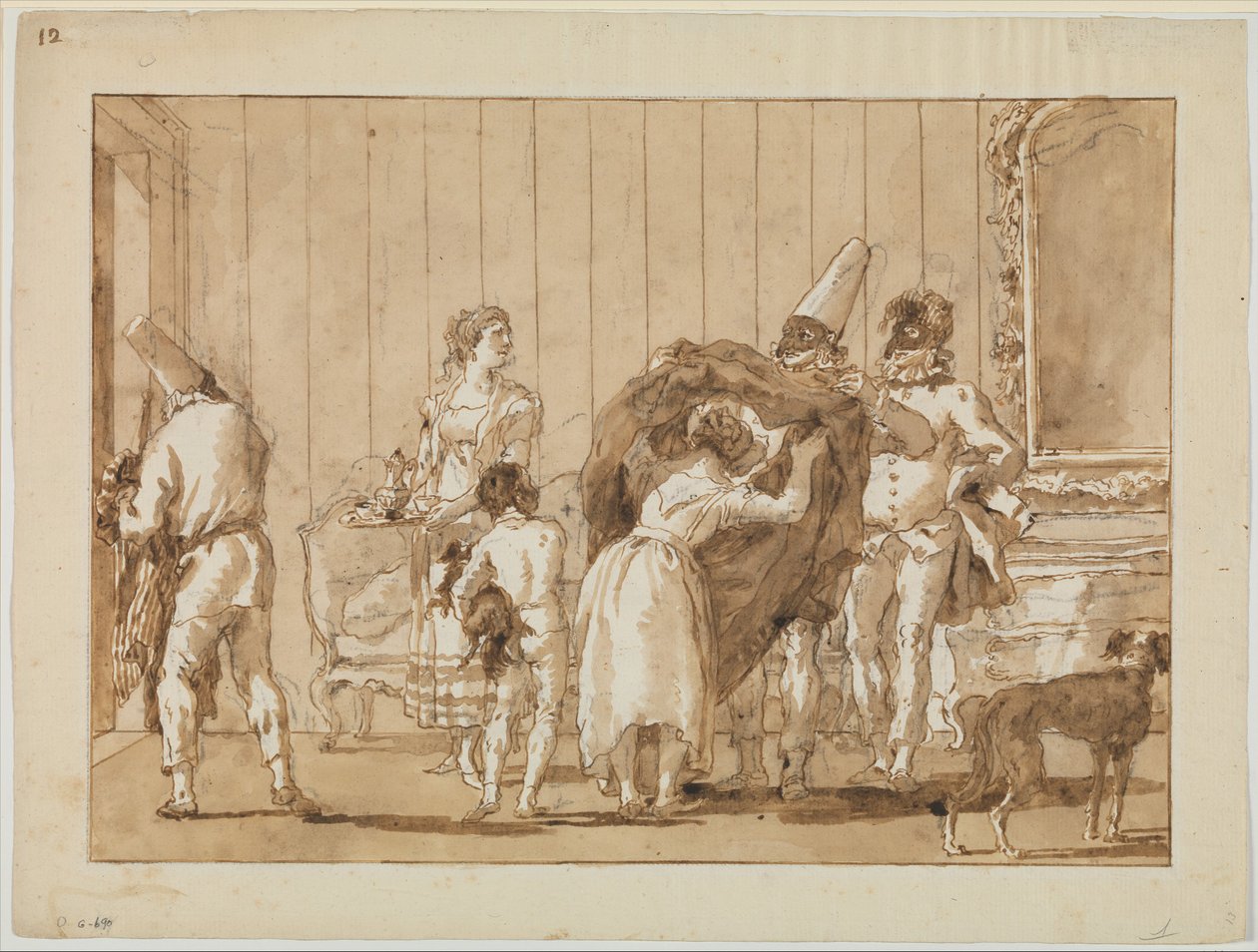 Punchinello som dressmaker, ca. 1800 av Giovanni Battista Tiepolo