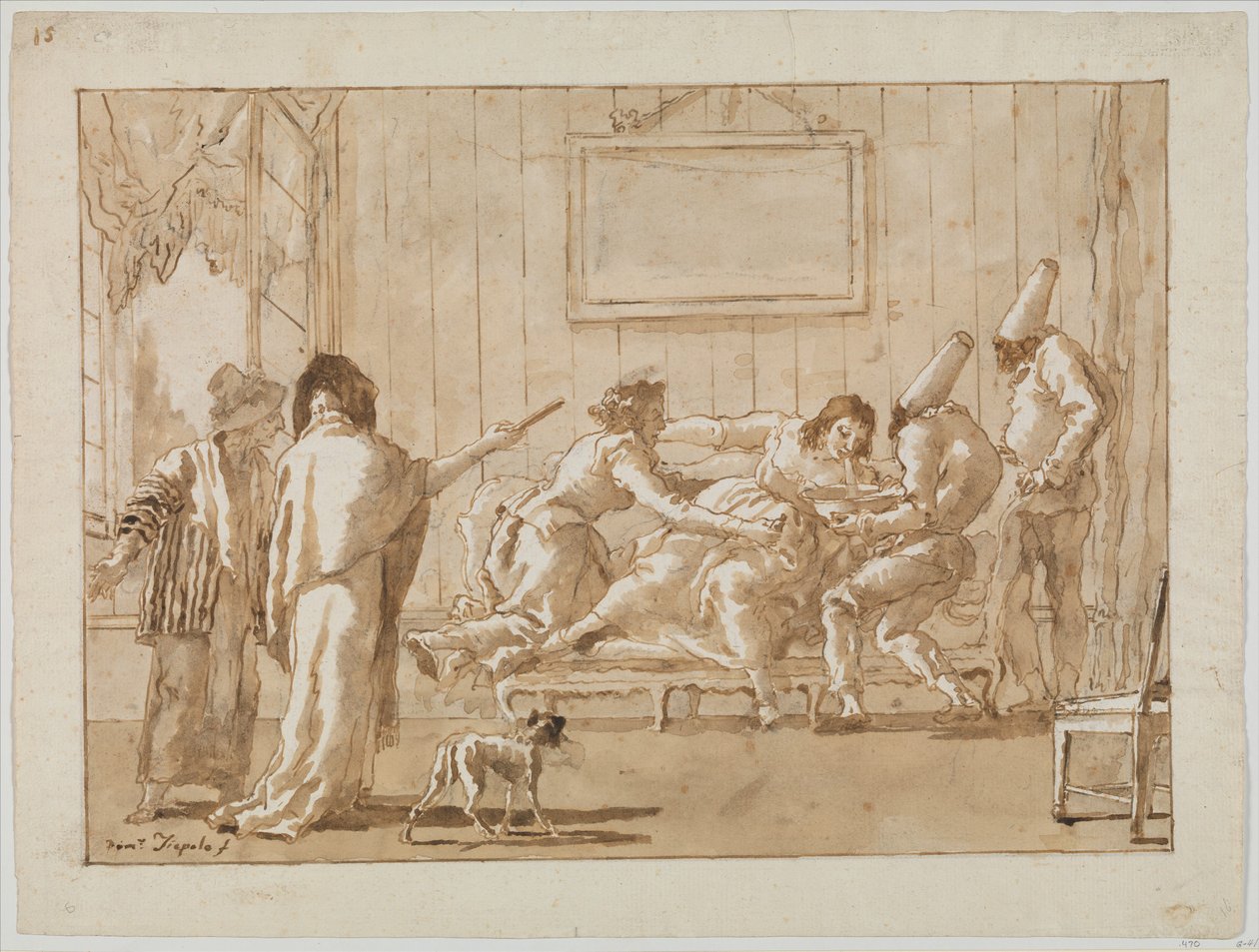 Punchinellos Mor (?) Syk i svangerskapet, ca.1800 av Giovanni Battista Tiepolo