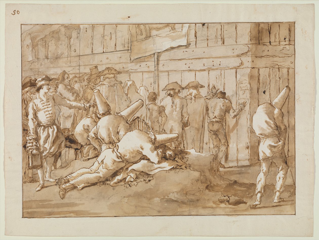 Punchinellos utenfor et sirkus, ca. 1800 av Giovanni Battista Tiepolo