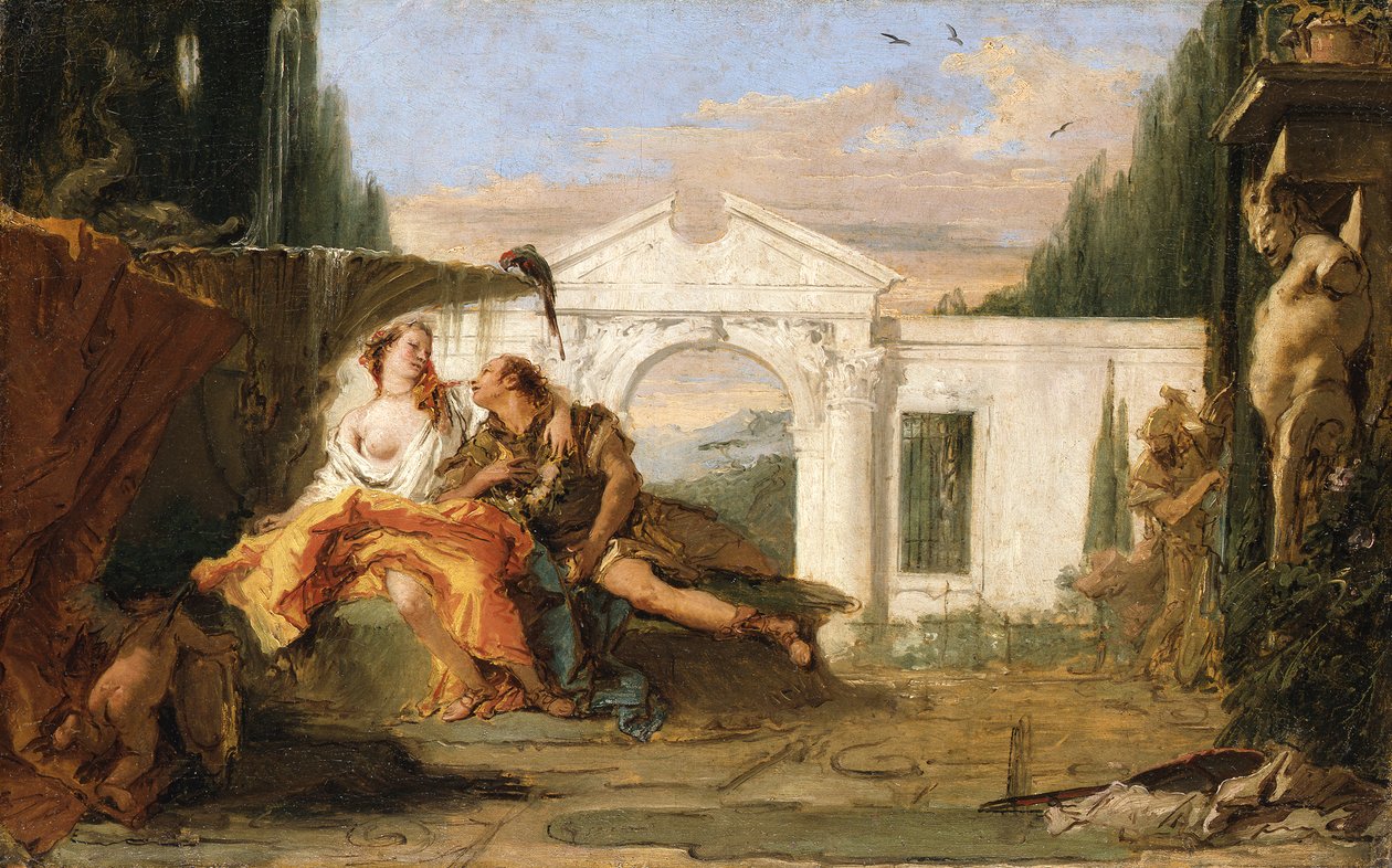 Rinaldo og Armida i Armidas fortryllede hage, overhørt av Carlo og Ubaldo av Giovanni Battista Tiepolo