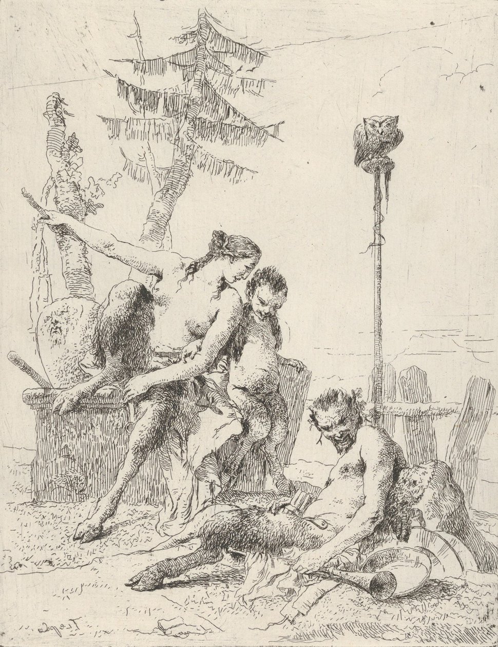 Satyr Family Pan og hans familie, fra Scherzi, ca. 1743-50. av Giovanni Battista Tiepolo
