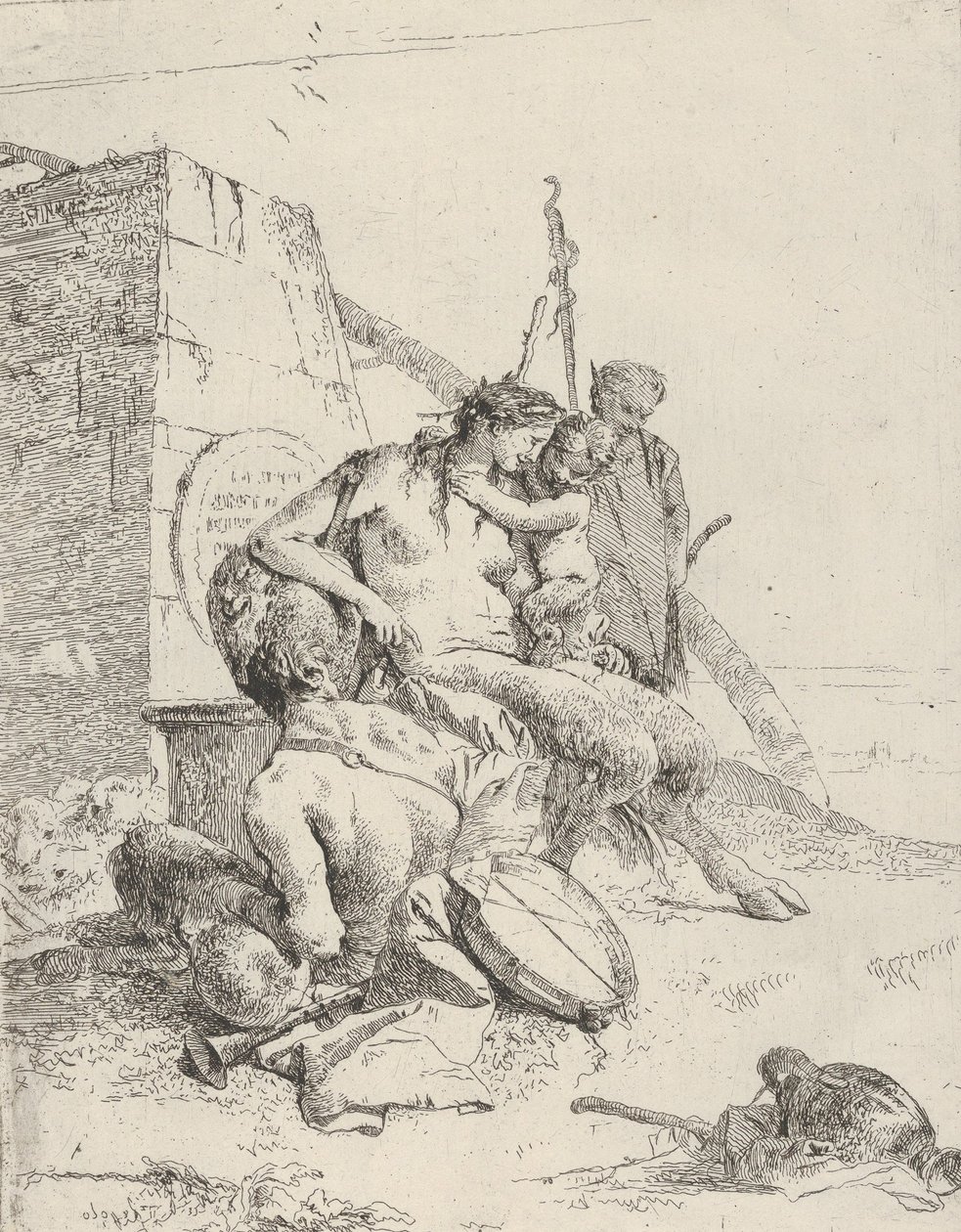 Satyrfamilie med obelisken, fra Scherzi, ca. 1743-50. av Giovanni Battista Tiepolo