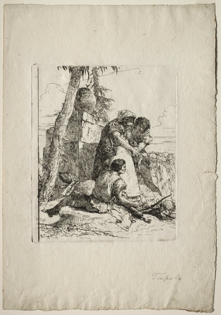 Scherzi di Fantasia: Magiker som peker ut et brennende hode til to ungdommer av Giovanni Battista Tiepolo