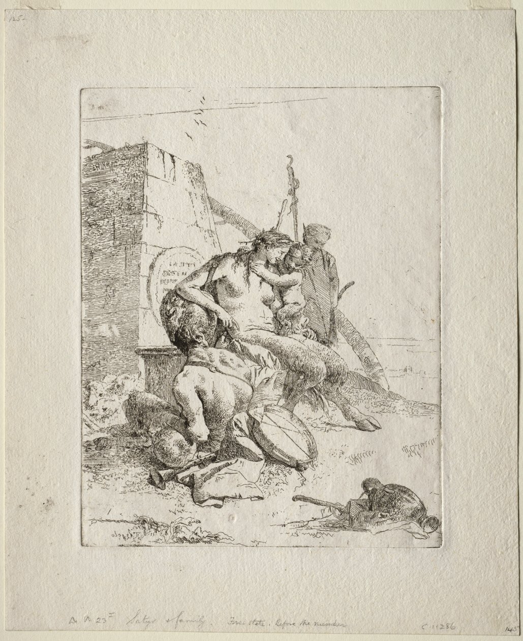 Scherzi di Fantasia: Satyrfamilie med obelisken av Giovanni Battista Tiepolo