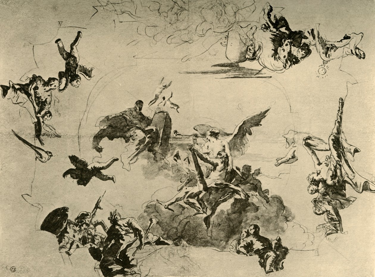Sketch for a Ceiling Painting, midten av 1700-tallet, 1928 av Giovanni Battista Tiepolo