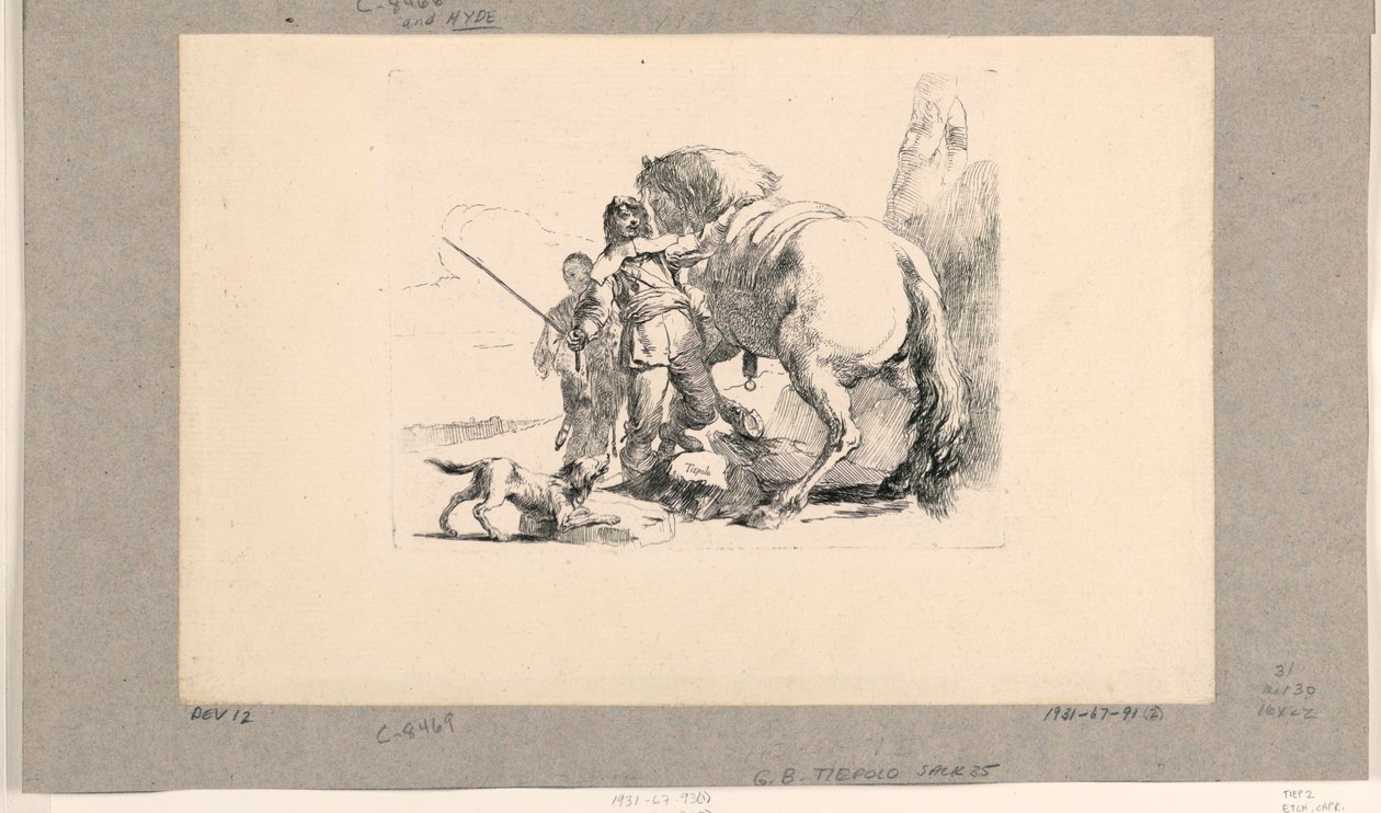 Soldat med hest og brudgom, fra Vari Capricci av Giovanni Battista Tiepolo