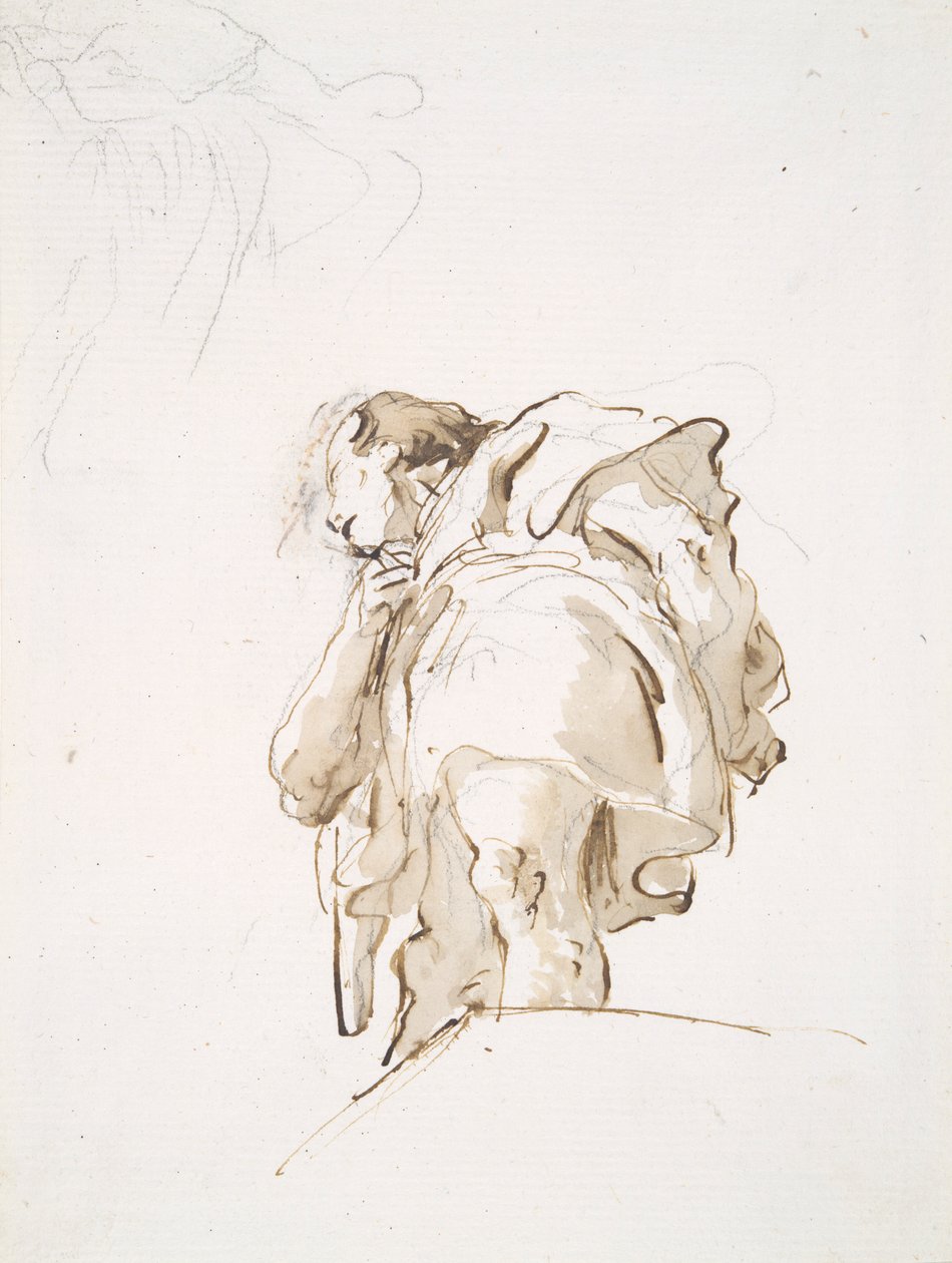 Stående mannsfigur sett på skrå nedenfra av Giovanni Battista Tiepolo