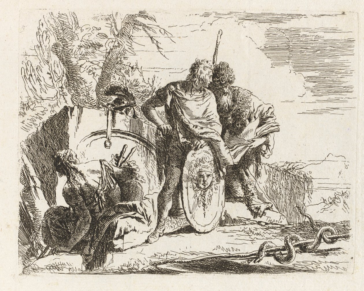 Astrologen og den unge soldaten, fra Vari capricci (Various Capriccios) av Giovanni Battista Tiepolo