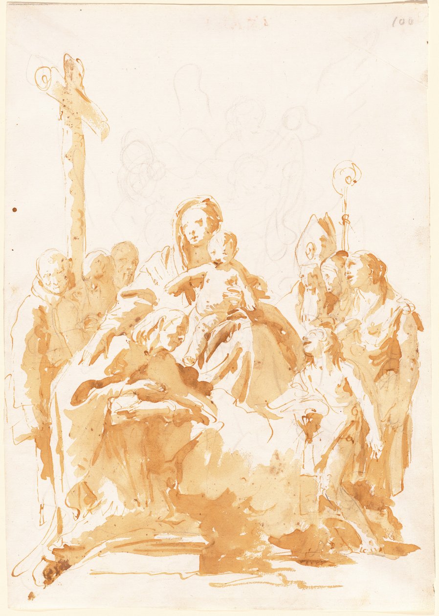 Jomfruen og barnet tilbedt av biskoper, munker og kvinner av Giovanni Battista Tiepolo