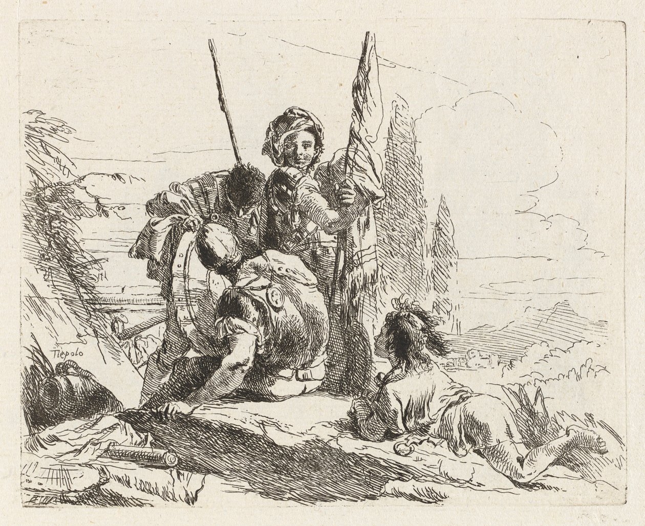 Three Soldiers and a Boy, fra Vari capricci (Various Capriccios) av Giovanni Battista Tiepolo