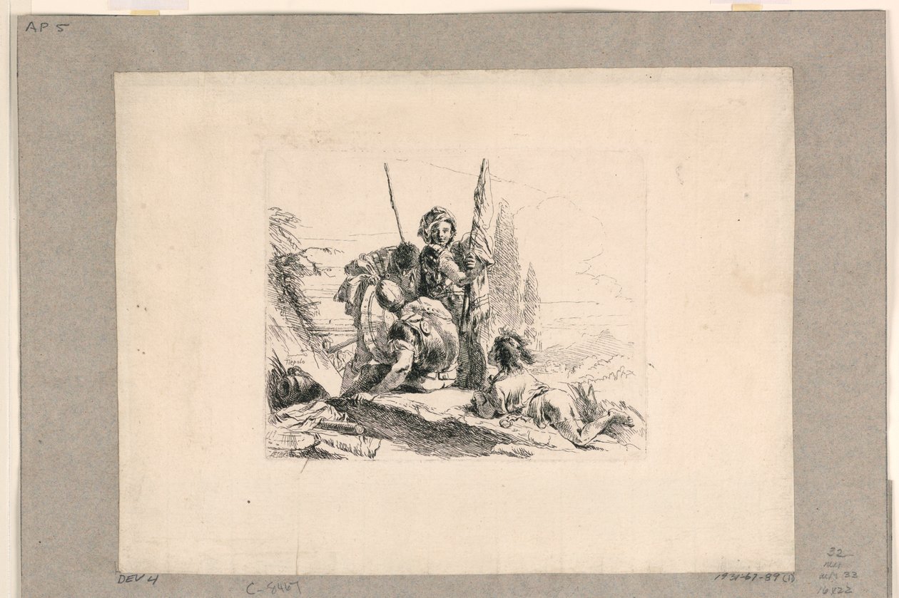 Three Soldiers and a Boy, fra Vari Capricci av Giovanni Battista Tiepolo