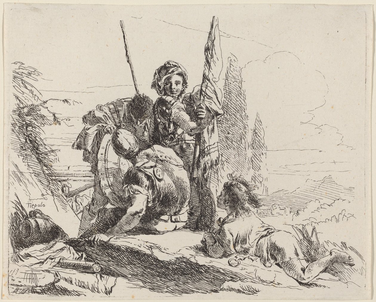 Tre soldater og en ungdom av Giovanni Battista Tiepolo