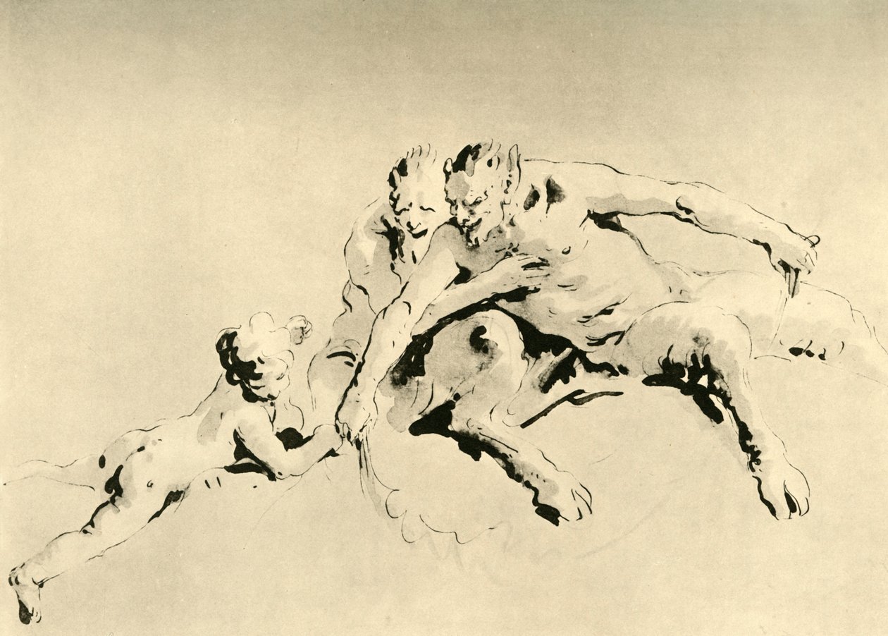 To fauner og en amor, midten av 1700-tallet, 1928 av Giovanni Battista Tiepolo