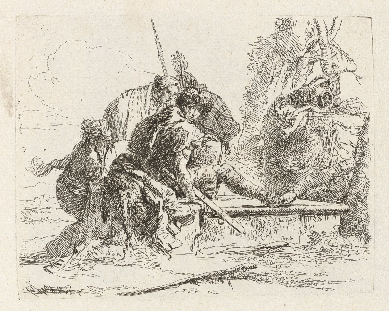To soldater og to kvinner, fra Vari capricci (Various Capriccios) av Giovanni Battista Tiepolo