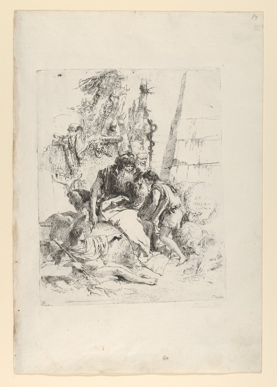 To tryllekunstnere og to gutter, fra Scherzi, ca. 1743-50. av Giovanni Battista Tiepolo