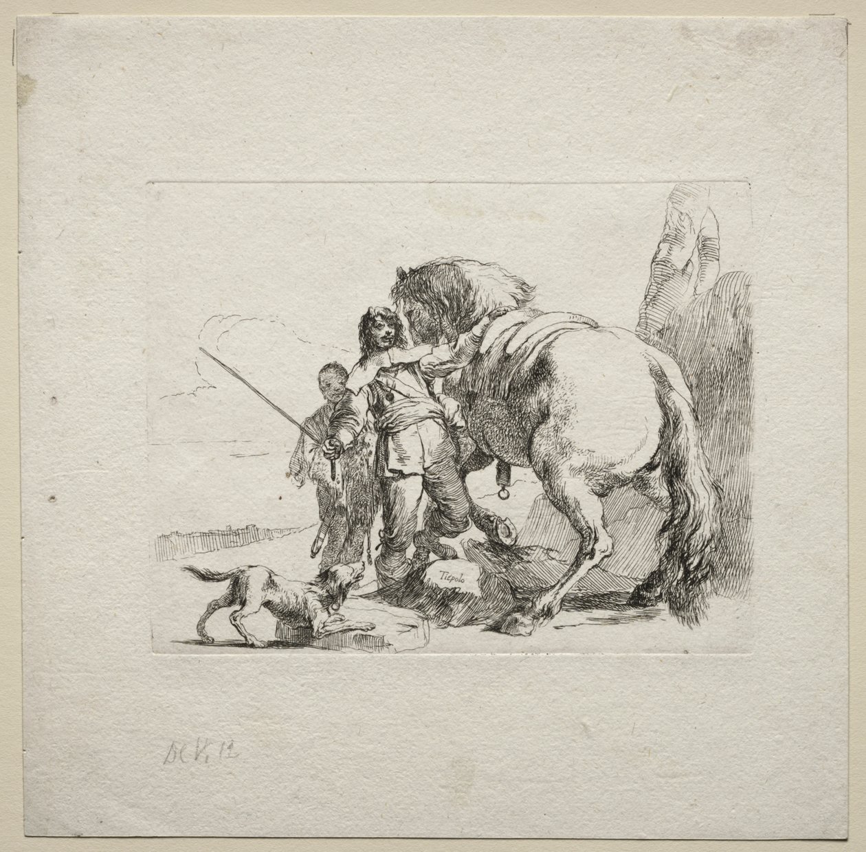 Ulike Caprices: Kavalieren som setter seg på hesten sin av Giovanni Battista Tiepolo