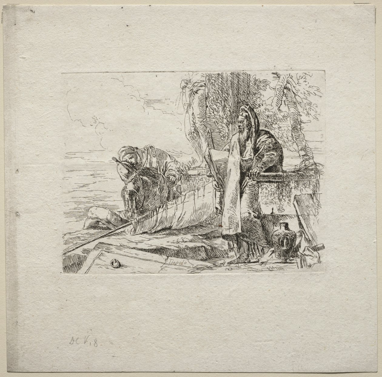 Ulike caprices: Filosofen som står med bok av Giovanni Battista Tiepolo