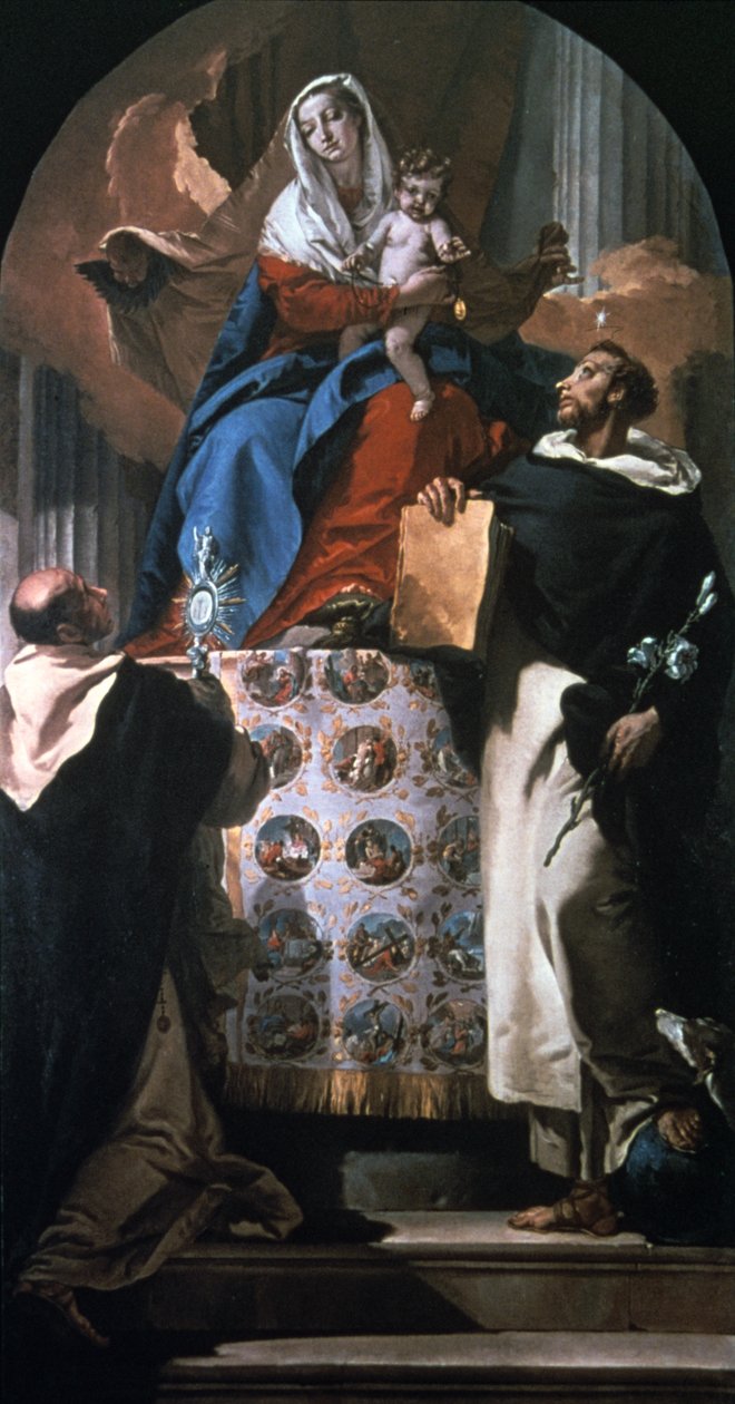 Jomfru og barn med Saint Dominic og Saint Hyacinth, 1740-1750 av Giovanni Battista Tiepolo