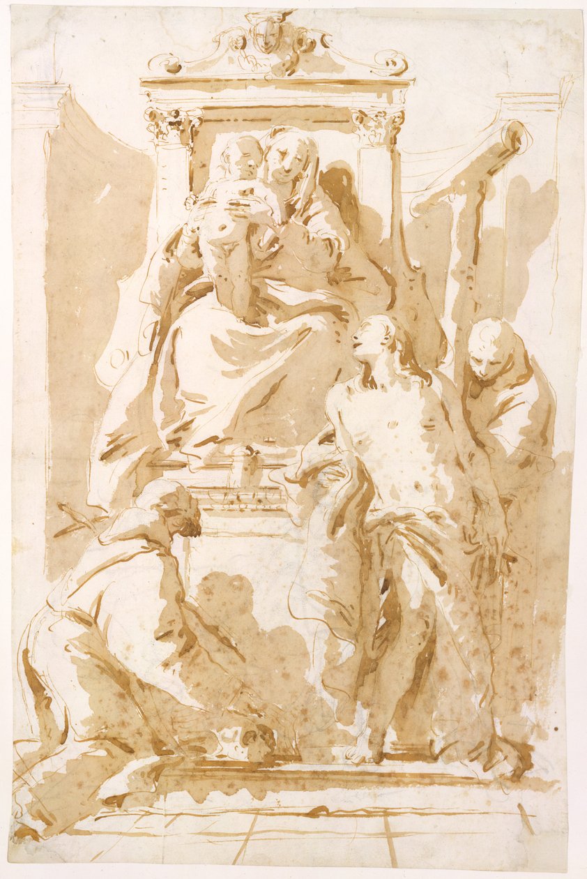 Jungfrau und Kind mit Heiligem Johannes vom Kreuz (?), Heiligem Sebastian und Heiligem Peter von Alcantara av Giovanni Battista Tiepolo