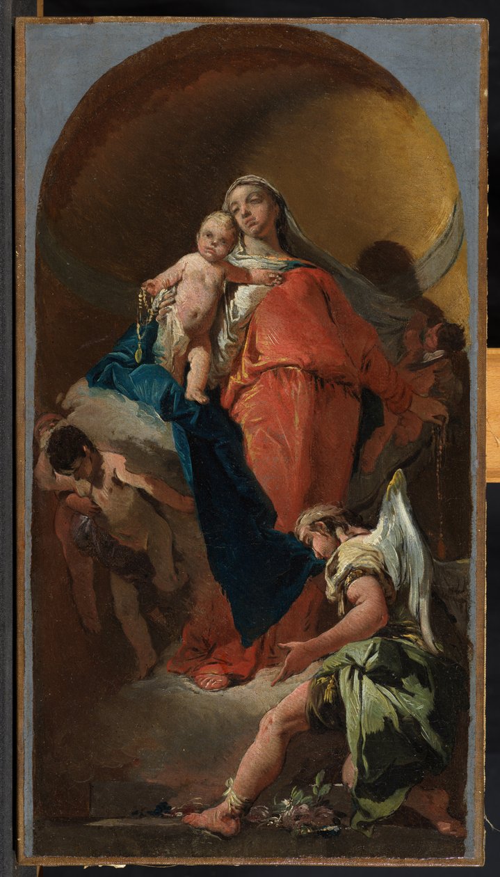 Jomfru og barn med en engel, ca. 1725-28 av Giovanni Battista Tiepolo