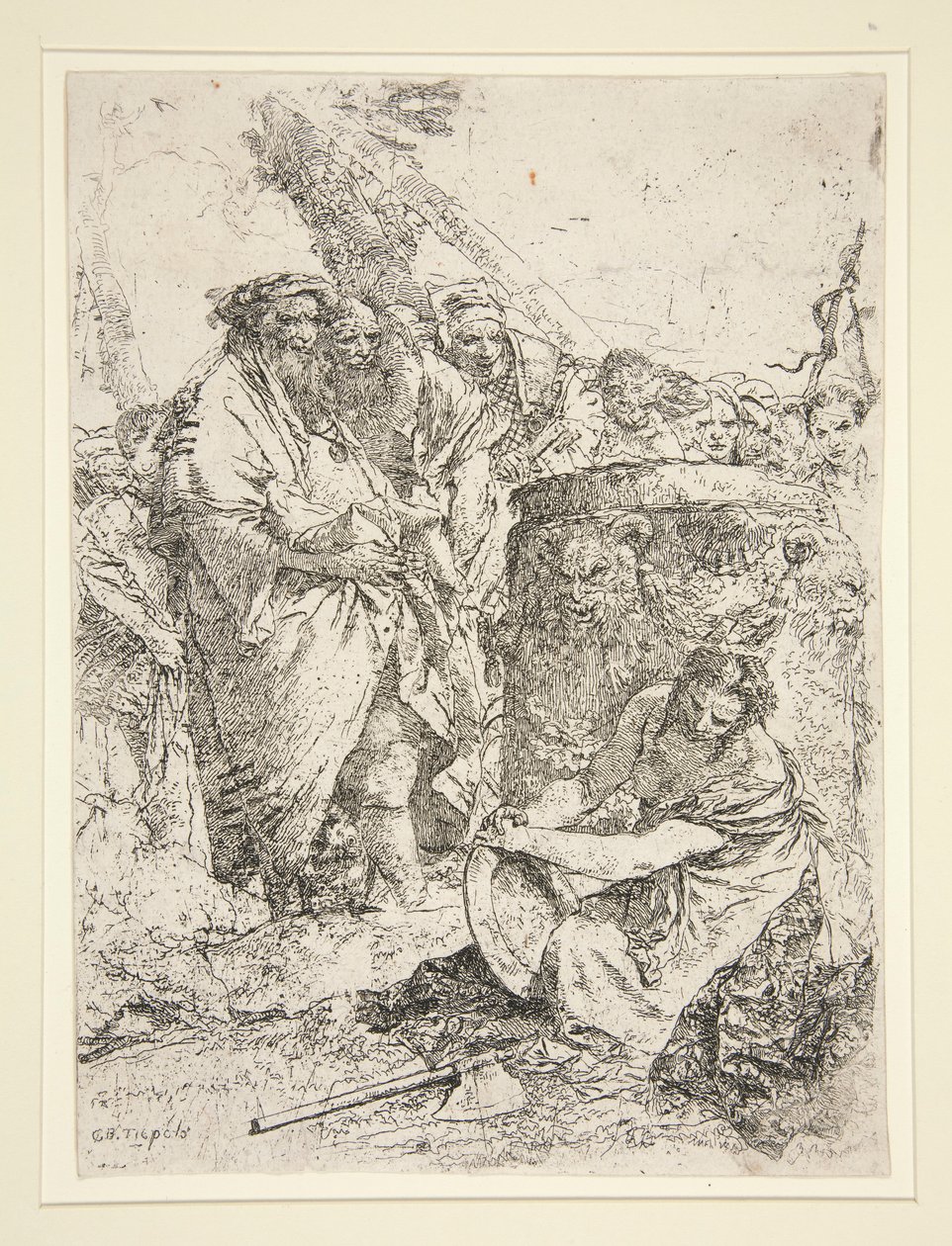 Woman Kneeling and Holding a Dish, fra serien Scherzi av Giovanni Battista Tiepolo