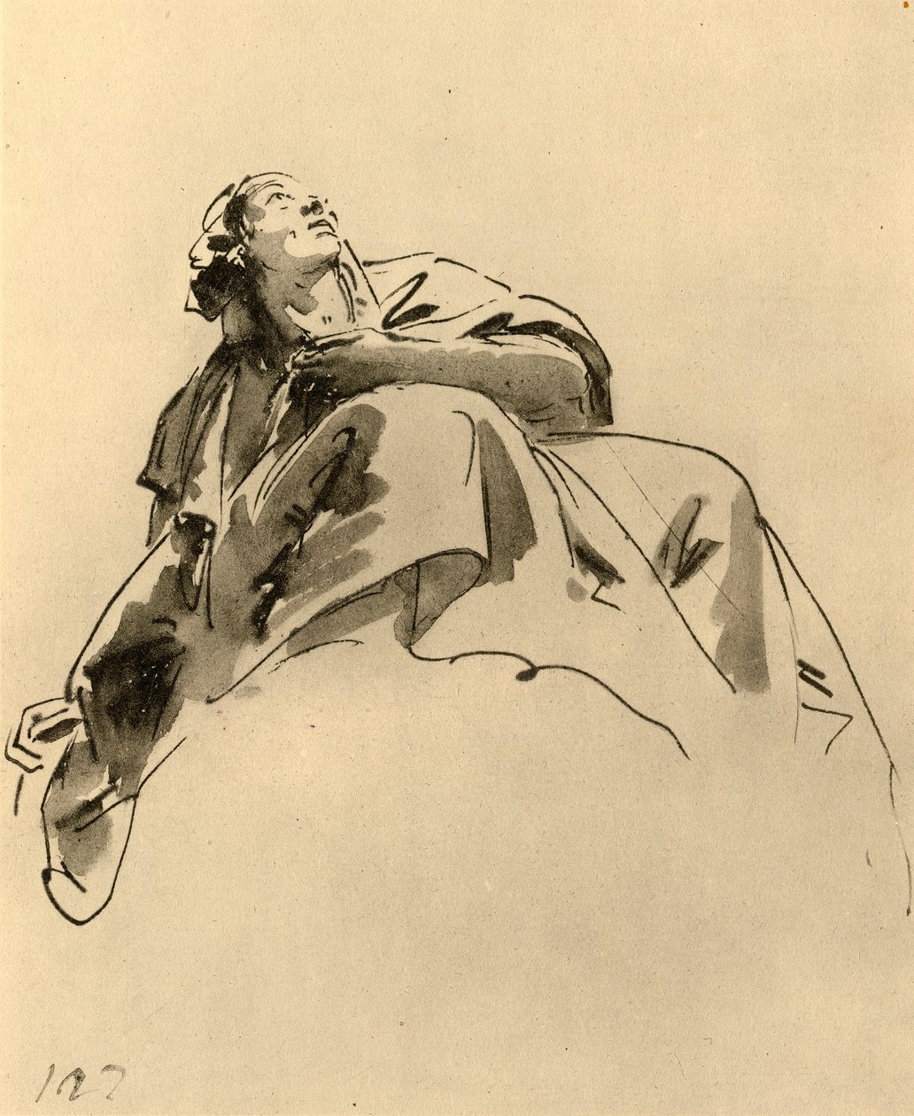 Kvinne sittende, sett på skrå nedenfra, midten av 1700-tallet, 1928 av Giovanni Battista Tiepolo