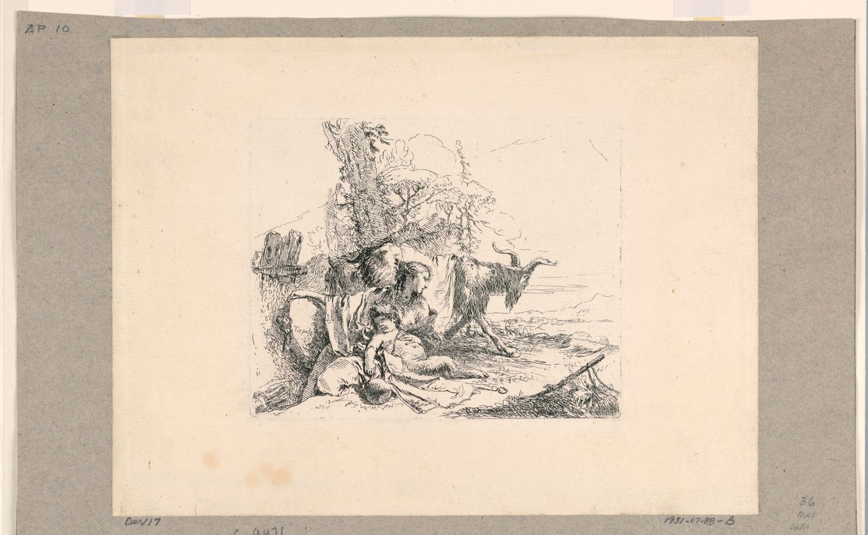 Kvinne med et spedbarn Satyr, fra Vari Capricci av Giovanni Battista Tiepolo