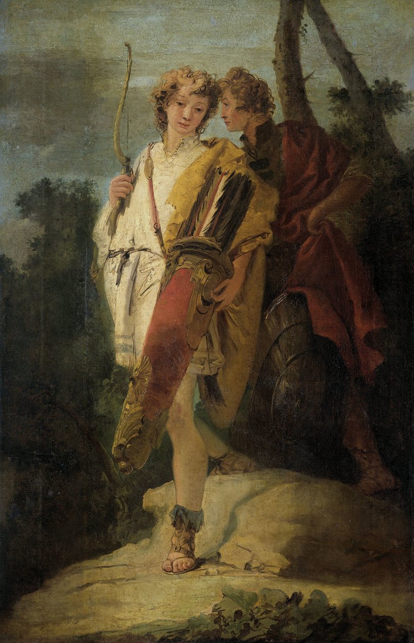 Ung mann med bue og stor kogger og hans følgesvenn med et skjold, tidligere kalt Telemachus og mentor av Giovanni Battista Tiepolo