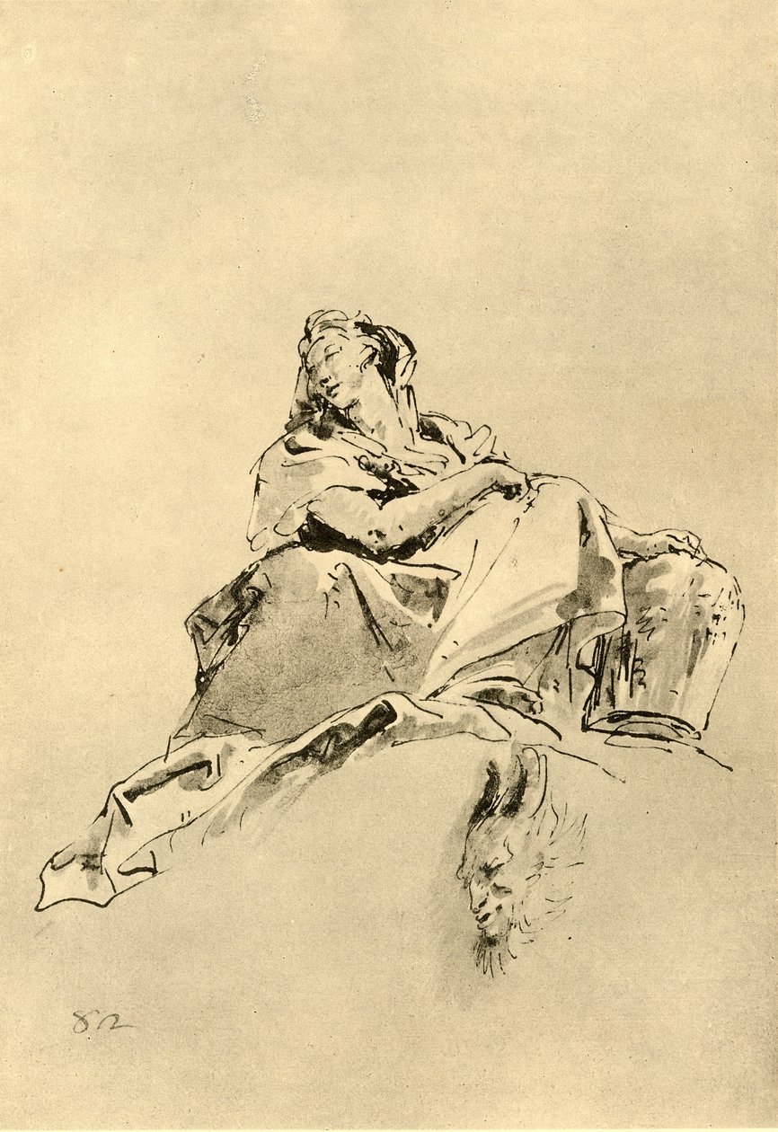 Ung kvinne sitter og holder en kanne ved siden av seg, midten av 1700-tallet, 1928 av Giovanni Battista Tiepolo