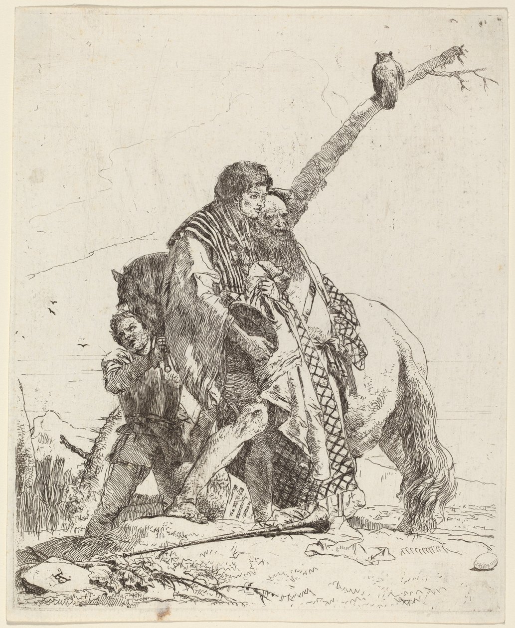 Ungdom, vismann og ledsager med hest av Giovanni Battista Tiepolo