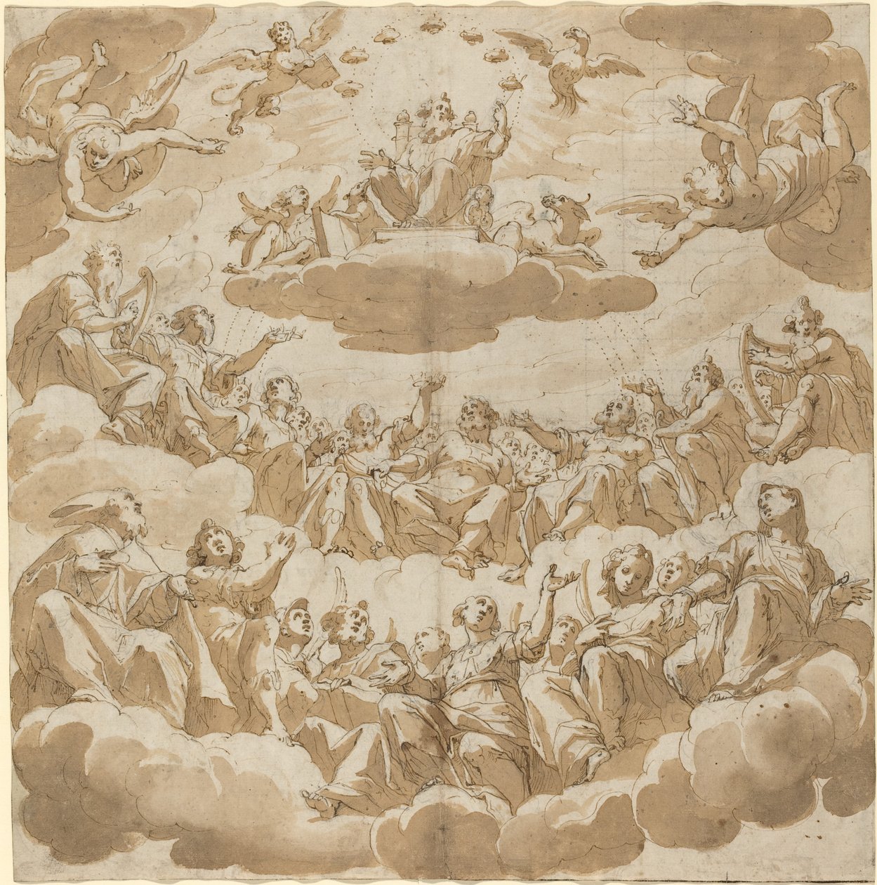 Gud troner omgitt av hellige av Giovanni Battista Trotti