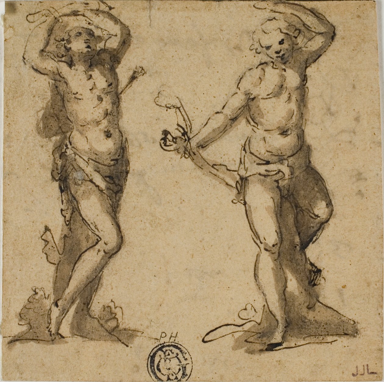 To skisser av Saint Sebastian av Giovanni Battista Trotti