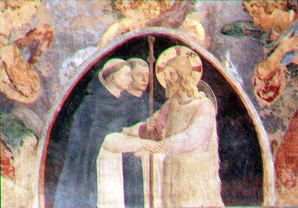 Kristus ønsker to dominikanerbrødre velkommen, lunette (fresco) (detalj av 78936) av Giovanni Battista Vanni