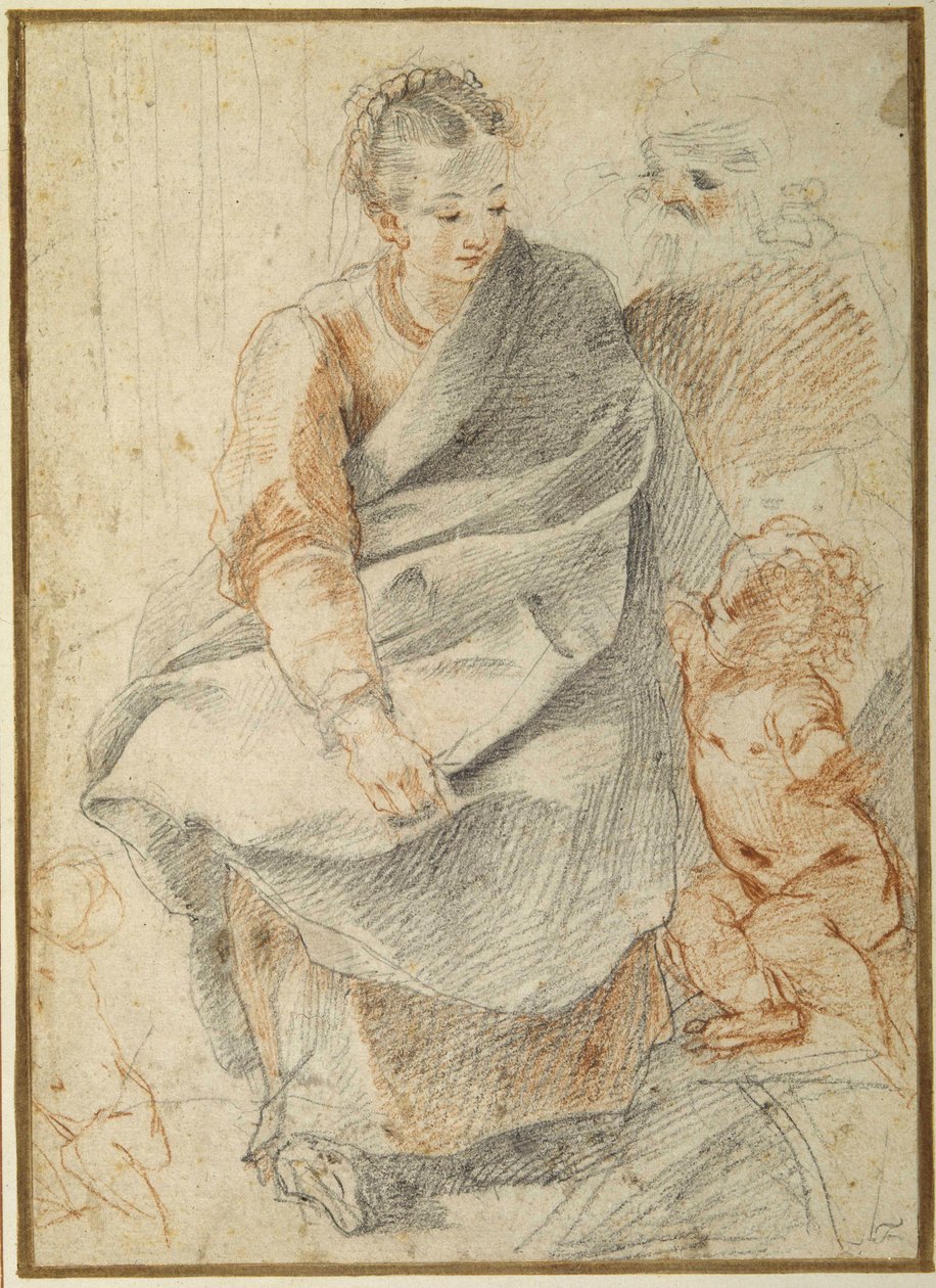 Den hellige familie (rødt og svart kritt på hvitt papir) av Giovanni Battista Vanni