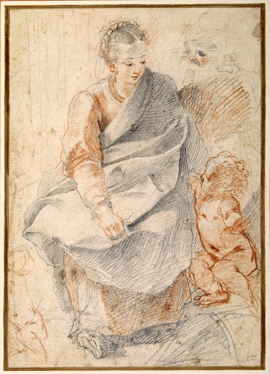 Den hellige familie (rødt og svart kritt på hvitt papir) av Giovanni Battista Vanni