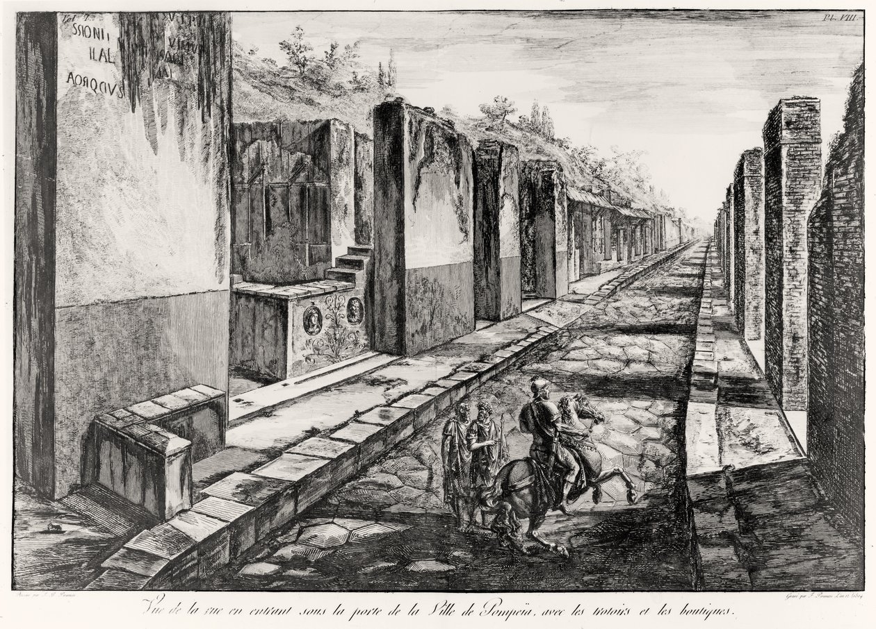 Utsikt over gaten til porten til byen Pompeii, fra Antiquites de Pompeia av G.B. Piranesi, gravert av Francesco Piranesi (1758-1810) 1804 av Giovanni Battista Piranesi