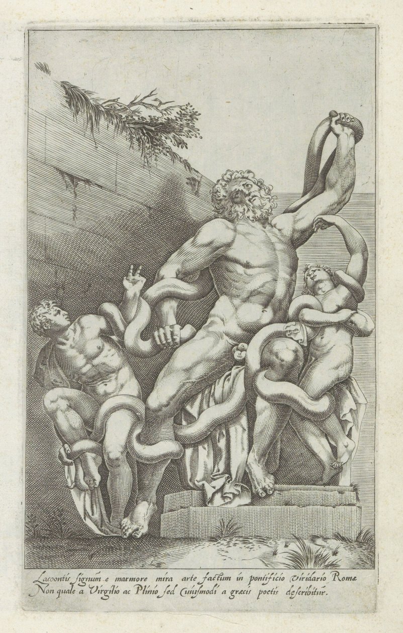 Laocoöngruppe Lacoons skilt laget av marmor med fantastisk kunst (...) (tittel på objekt) Antikke skulpturer i Roma (serietittel) Ikoner av de gamle statuene av byen Roma som er sett på offentlige steder (serietittel) av Giovanni Battista de