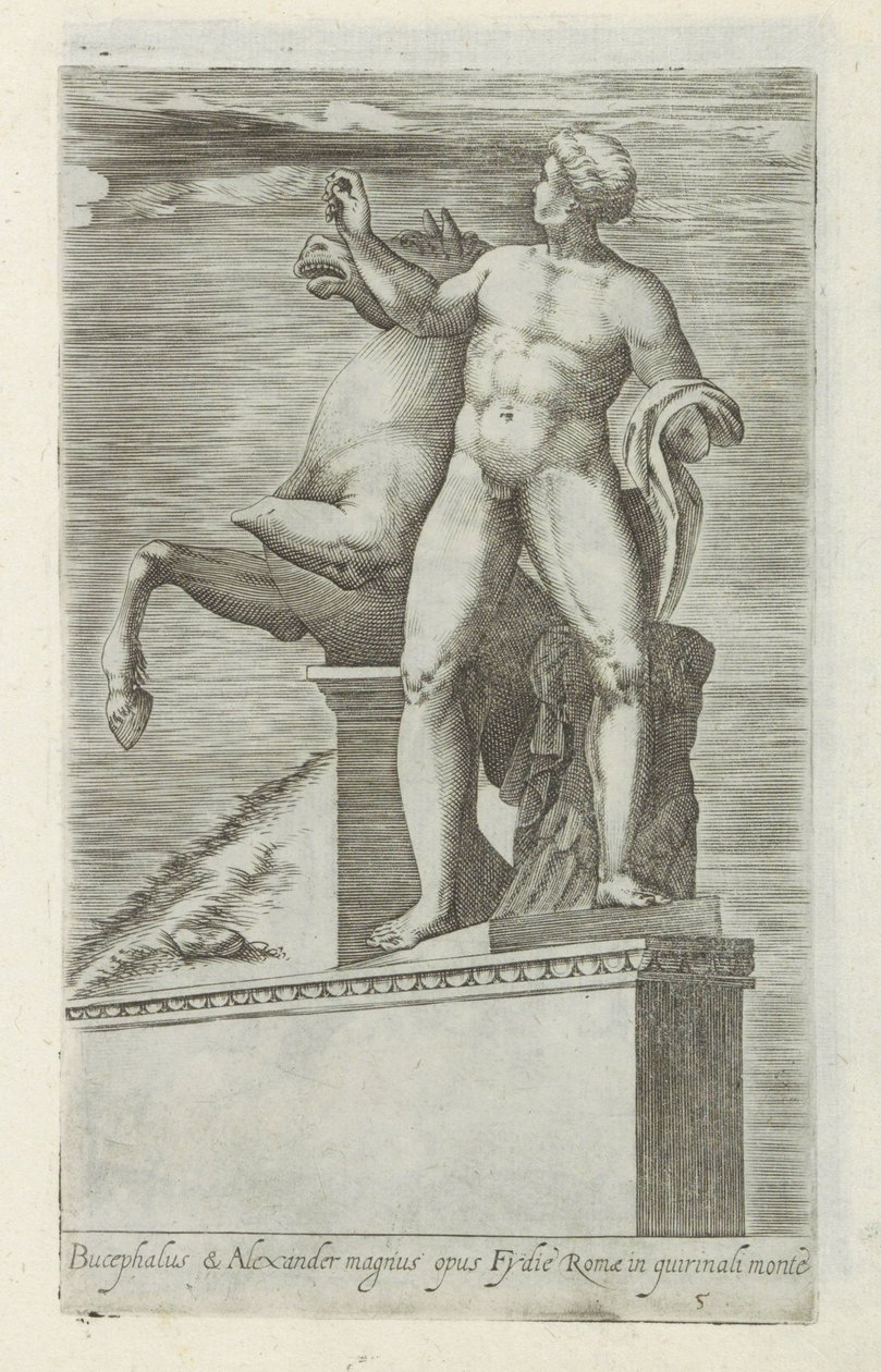 Sculptuur van een van de Dioscuren op het Quirinaal te Roma Bucephalus & Alexander magnus opus (...) (tittel på objekt) Antike skulpturer i Roma (serietittel) Ikoner av gamle statuer av byen Roma som er sett på offentlige steder ( serietittel) av Giovanni Battista de
