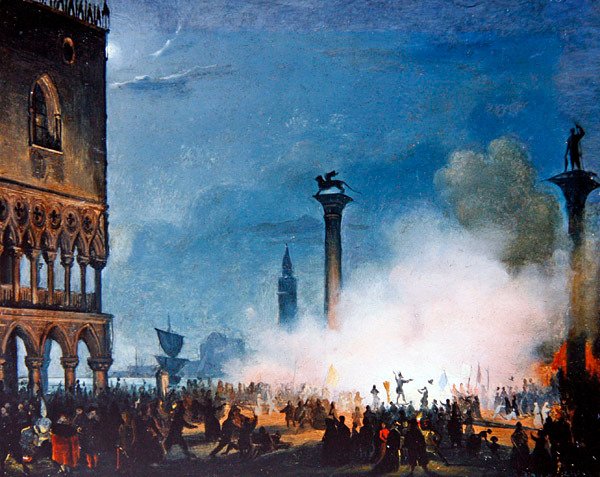 En venetiansk scene (olje på panel) av Giovanni Battista della Libera