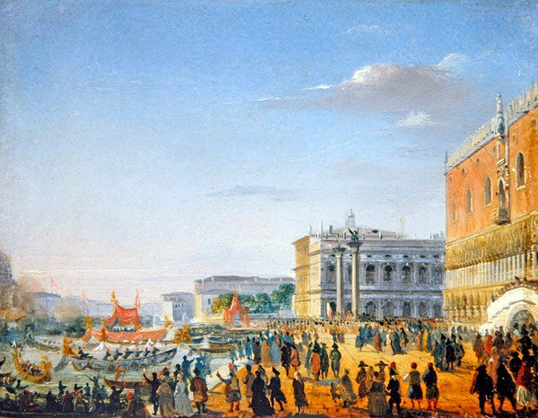 En venetiansk scene (olje på panel) av Giovanni Battista della Libera