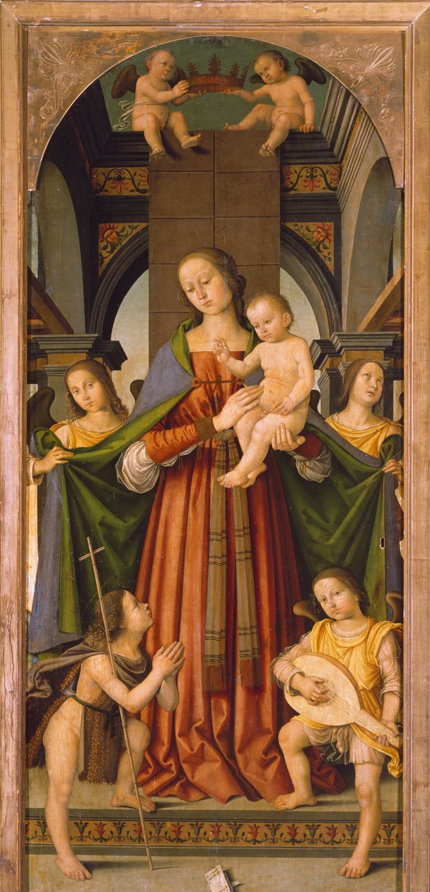 Madonna with Child, sentralpanel av Madonna with Child Triptych with Saints (maleri) av Giovanni Battista the Elder Bertucci